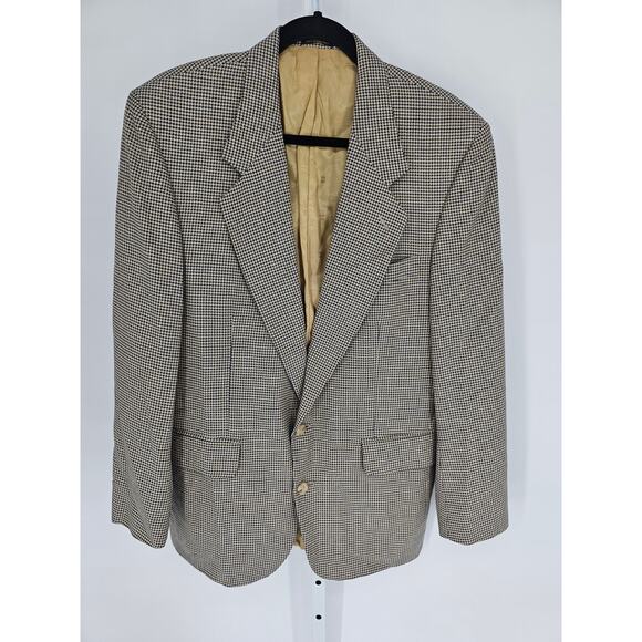 Priatti Men's Tan & Black Houndstooth Notch-Collar Two-Button Blazer Size 44 - Picture 1 of 4